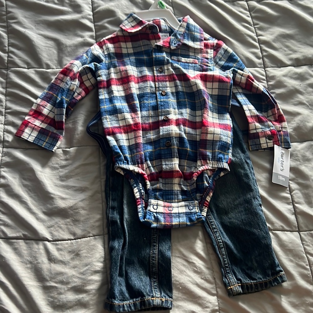 New Flannel Jean Overall Set